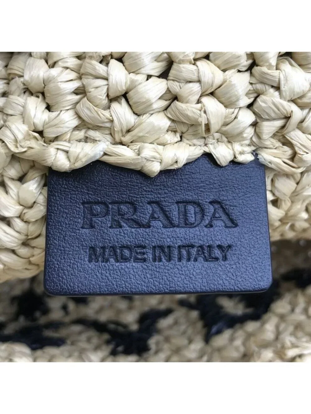 Prada Raffia Tote Shoulder Basket Crochet Logo Embroidery